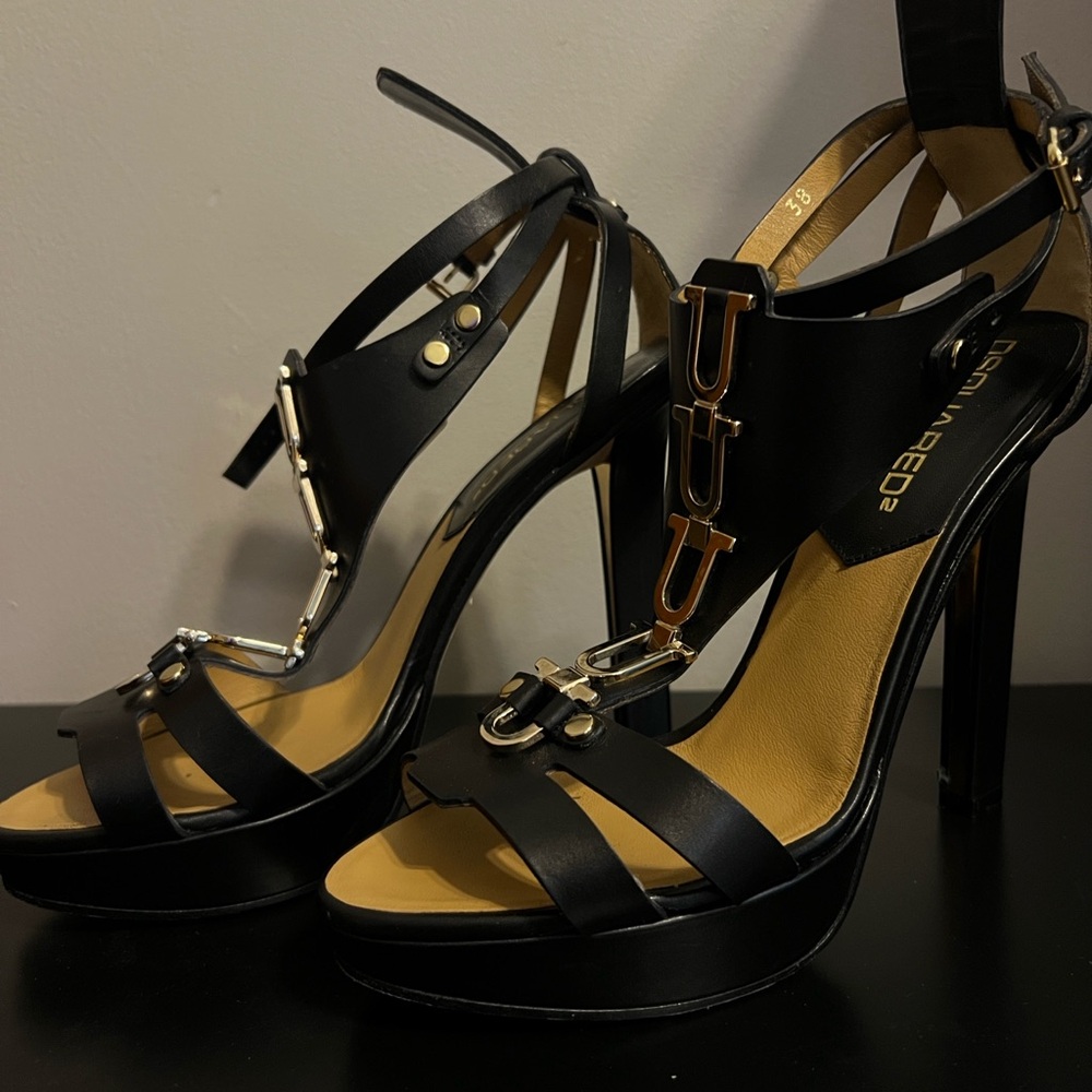 Vintage Dsquared Black Heels with Gold Accents